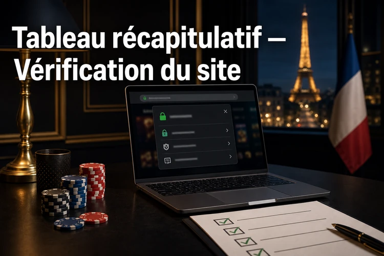 Tableau récapitulatif - Vérification du site
